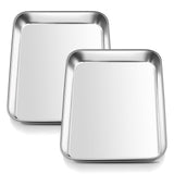 E-far 2 Packs Toaster Oven Trays, 9.4  x7.3Stainless Steel Small Baking Cookie Sheets, Mini Non-toxic Metal Baking Pans for