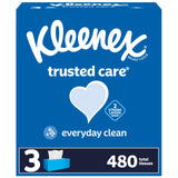 Kleenex Trusted Care Facial Tissues, 3 Flat Boxes, 160 Tissues per Box, 2Ply (480 Total Tissues), Packaging May Vary