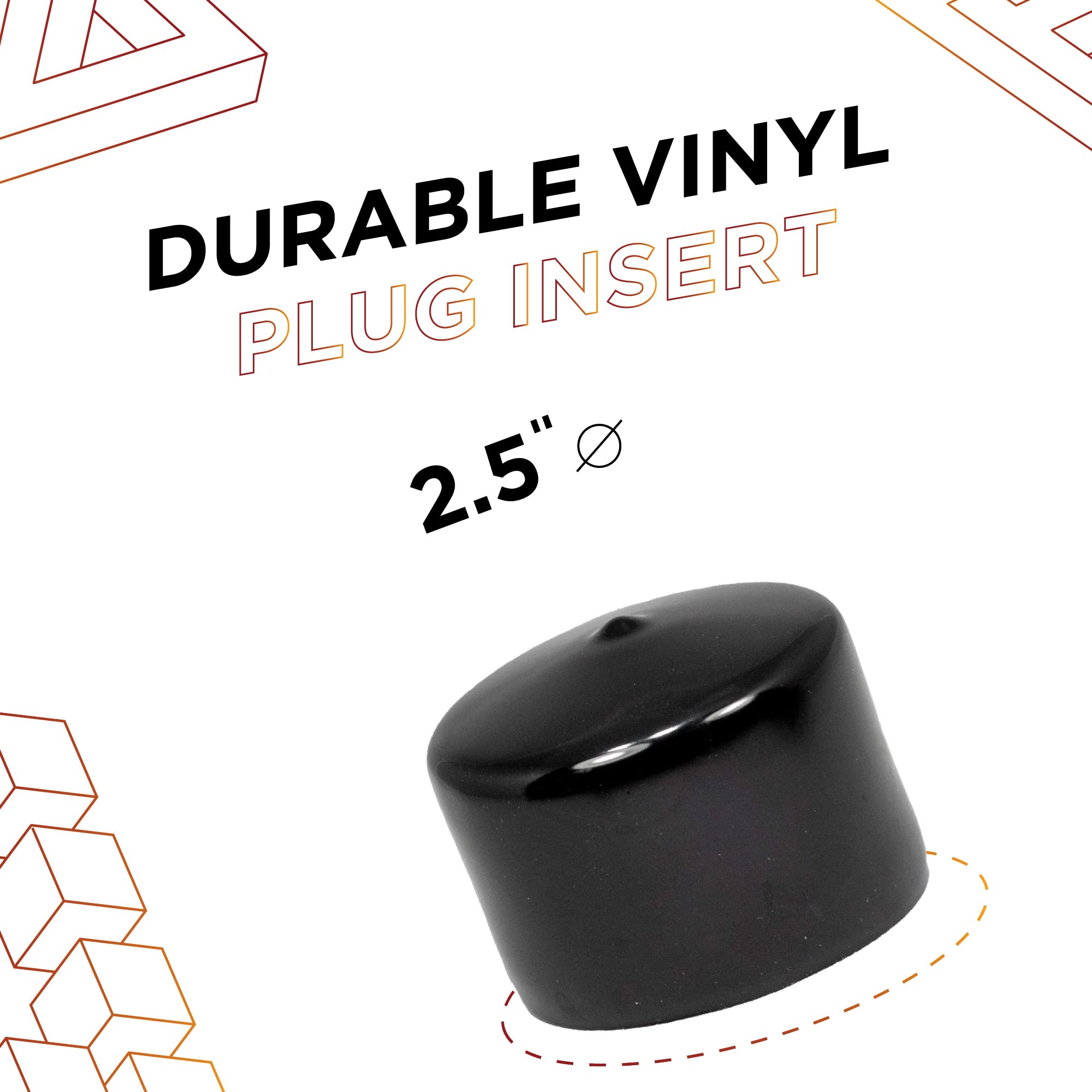 Prescott Plastics 2 1/2 (63.5mm) Outer Diameter Flexible Plastic Hole Caps, Round Black Metal Tubing End Caps, Strong Furnitur