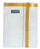 Prakasam Cotton Mens White Colour Zari Cotton Welcro Pocket Dhoti With Matching Towel-(Size 36)
