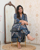 Anni Designer Women'S Rayon Viscose Straight Printed Kurta With Pant (Kadai Blue-Vks01_Xxl_Blue_Xx-Large),Blue,2XL,,,