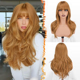 BARSDAR Golden Ginger Layered Wig with Bangs - 20 Inch Ginger Layered Wig with Bangs for Women - Natural Looking Soft Wavy Synth