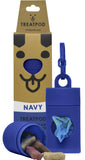 TreatPod Leash Treat Holder and Poop Bag Dispenser - 2 in 1 Dog Waste Bag Dispenser and Treat Container Pouch, Includes 15 Eco Friendly Extra Strength Bags (Navy)