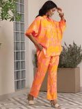 Libas Womens Printed Silk Blend Co-Ord Set For Women Orange Xs