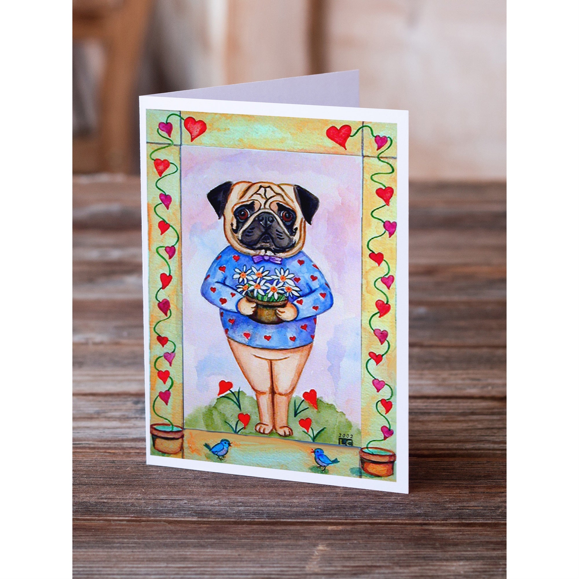 Pug Valentine'S Hearts Greeting Cards And Envelopes Pack Of 8