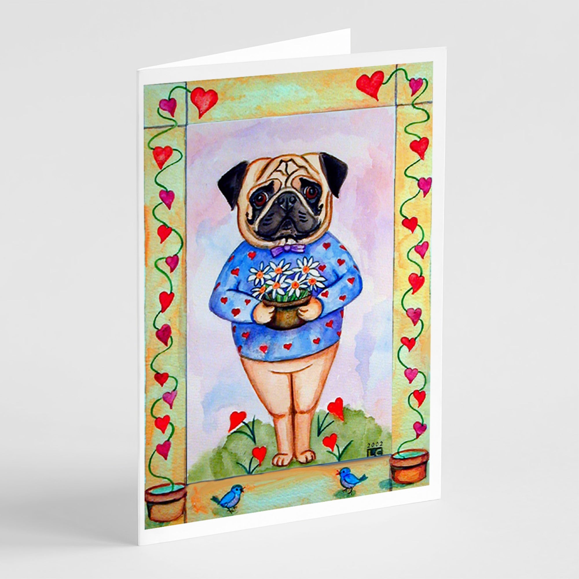 Pug Valentine'S Hearts Greeting Cards And Envelopes Pack Of 8