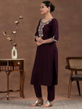 Libas Women Viscose Rayon Regular Burgundy Yoke Design Kurta Sets, Small