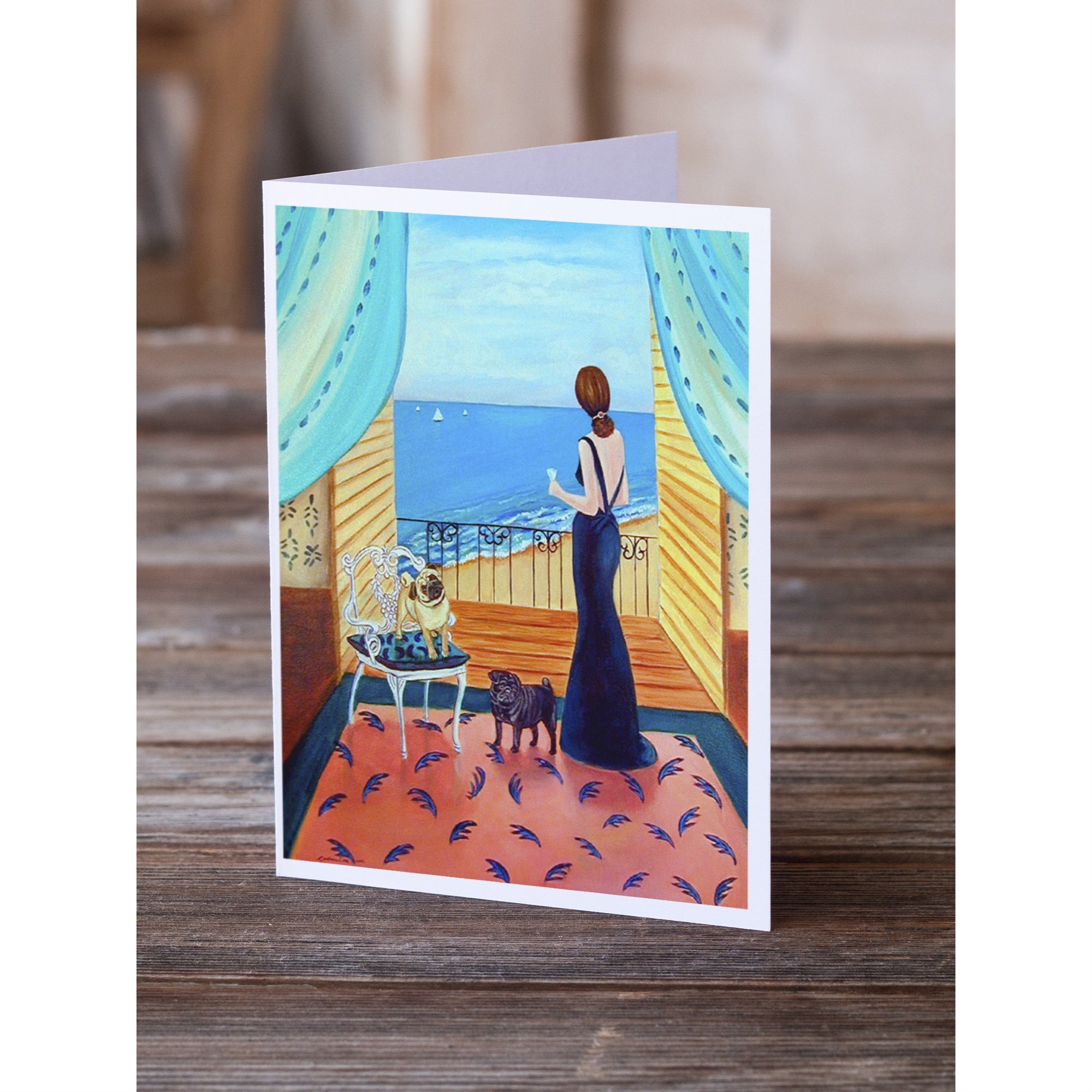 Lady With Her Pug Greeting Cards And Envelopes Pack Of 8