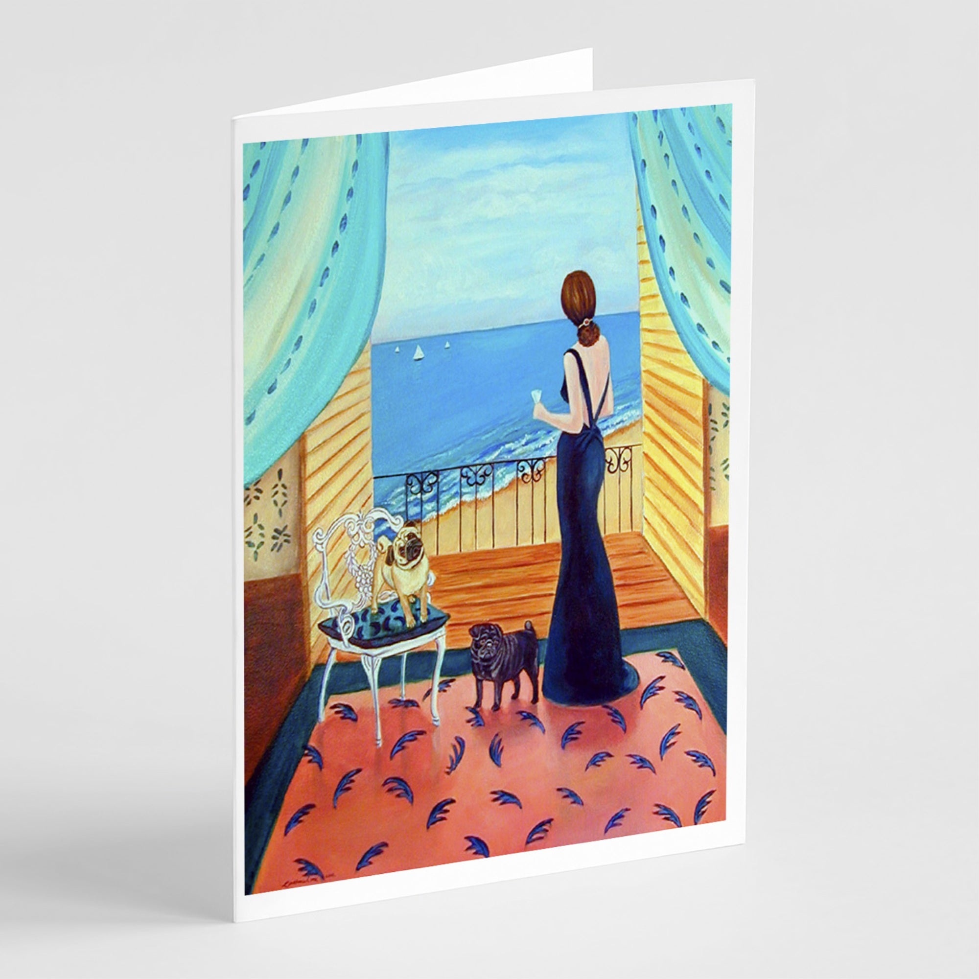 Lady With Her Pug Greeting Cards And Envelopes Pack Of 8