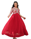 Wedani Georgette Embroidered Zari Sequins-Work Anarkali Kurta Set For Women (In Alpha S Regular Red),Red,S