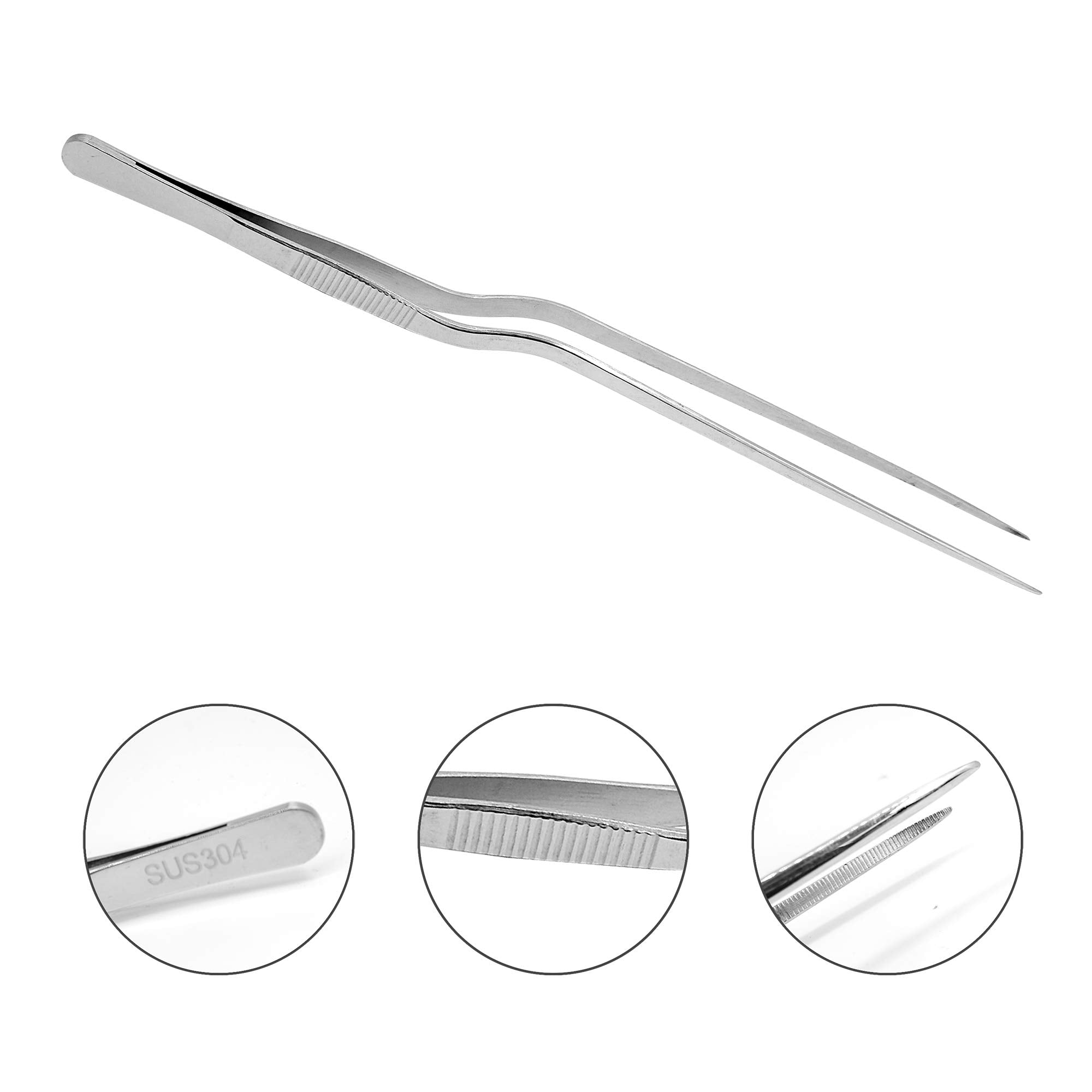 12 8 6 Cooking Tweezers Toogs, 304 Stainless Steel Offset Tweezers with Precision Tip Kitchen Chef Tweezers for Cooking(6