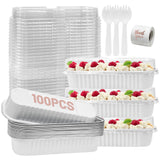 ylnurac 100Pack Mini Loaf Pans with Lids and Spoons and Stickers Individual Mini Cake Pans Disposable Portable Stackable, 6.8Oz 