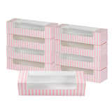 Restaurantware Pastry Tek 9.8 x 3.2 x 2.4 Inch Pastry Boxes 100 Disposable Donut Boxes - With Clear Window Easy Assembly Striped