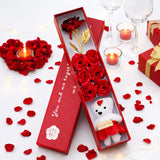 Rozi Decoration Rose Gift Box with Teddy Bear, Artificial Rose Flower with Decorative Roses Set, Romantic Gift Box for Anniversa