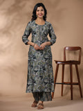 Anni Designer Women'S Rayon Blend Straight Printed Kurta With Palazzo (Kanjirang Green-Nw_L_Green_Large),Green,L,,,
