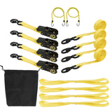 Silscvtt Yellow 4 PCS Ratchet Tie Down Straps 15 FT 2200 lbs Break Strength for Moving Cargo Appliances Lawn Equipment Motorcycl