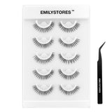 EMILYSTORES False Eyelashes, 5 Pairs Wispy Light Pre-Glued Self Adhesive Lashes with Applicator (DLP02)