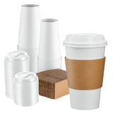 GUSTO [50 Sets 16 oz. Disposable White Coffee Cups with White Lids, Sleeves - To Go Paper Hot Cups - Formerly Comfy Package