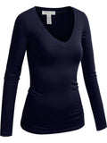 Emmalise Womens Casual Basic VNeck Tshirt Long Sleeves Tee Top Navy, 1XL