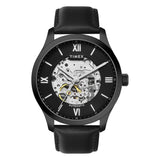 Timex Automatic Watch For Man With Black Round Dial & Black Leather Strap Band Water Resistant Men'S Wrist Watches - Tweg208Smu1