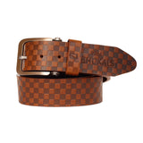Bhokals Genuine Leather MenS Belt | Brown Checkered Leather Belt For Men | Adjustable Pin Buckle | Premium Casual & Formal Wais