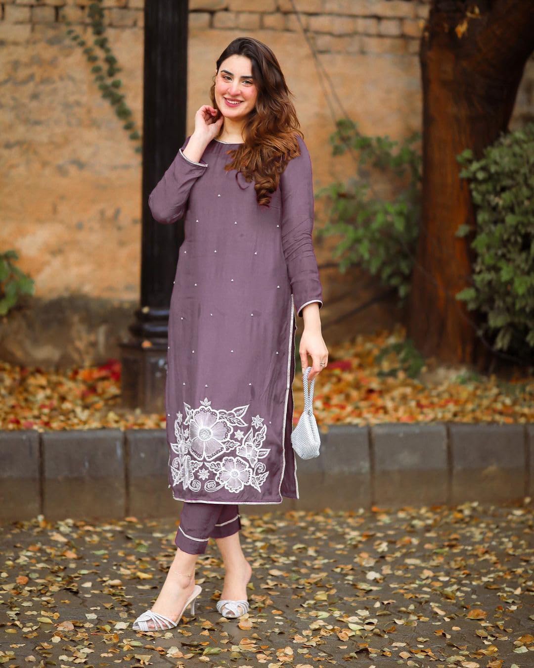 Anni Designer Women'S Rayon Straight Embroidered Kurta With Pant Set (Pital-Purple_S_Purple_Small),Purple,S,Rayon,Regular,Kurta