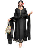 Anni Designer Women'S Rayon Viscose Anarkali Embroidered Kurta With Pant & Dupatta (Ranibai Black_M_Black_Medium),Black,M