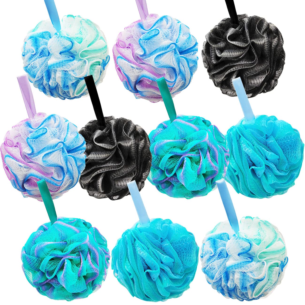 10 Pcs Shower Loofahs,Bath Shower Loofah Sponge,Exfoliating Shower Pouf Balls for Women,Men,Body Wash Bathroom,Exfoliate with Be