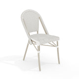 Martha Stewart Lily Pond Indoor-Outdoor Stackable Aluminum Bistro Chair with Gray Woodgrain Frame Finish and White/Gray Woven Ra