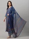 Gosriki Women'S Cotton Blend Straight Printed Kurta With Pant & Dupatta (Shank-Blue-Nw-Gs_Xxl_Blue_Xx-Large),Blue,2,B0CQHC45KQ