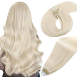 Easyouth Micro Hair Extensions Human Hair Blonde Micro Ring Hair Extensions Human Hair White Blonde 14 Inch 50g 50s Micro Loop H
