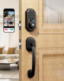 Keyless Entry Deadbolt with Handle Set - WiFi Smart Lock with Camera, 5-in-1 Camera+Doorbell+Fingerprint+Keypad, App Control, Au