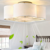 Gryalcy Caged Ceiling Fan with Light, Rattan Flush Mount Ceiling Fans with Lights Remote Control, Low Profile Fabric Enclosed wi