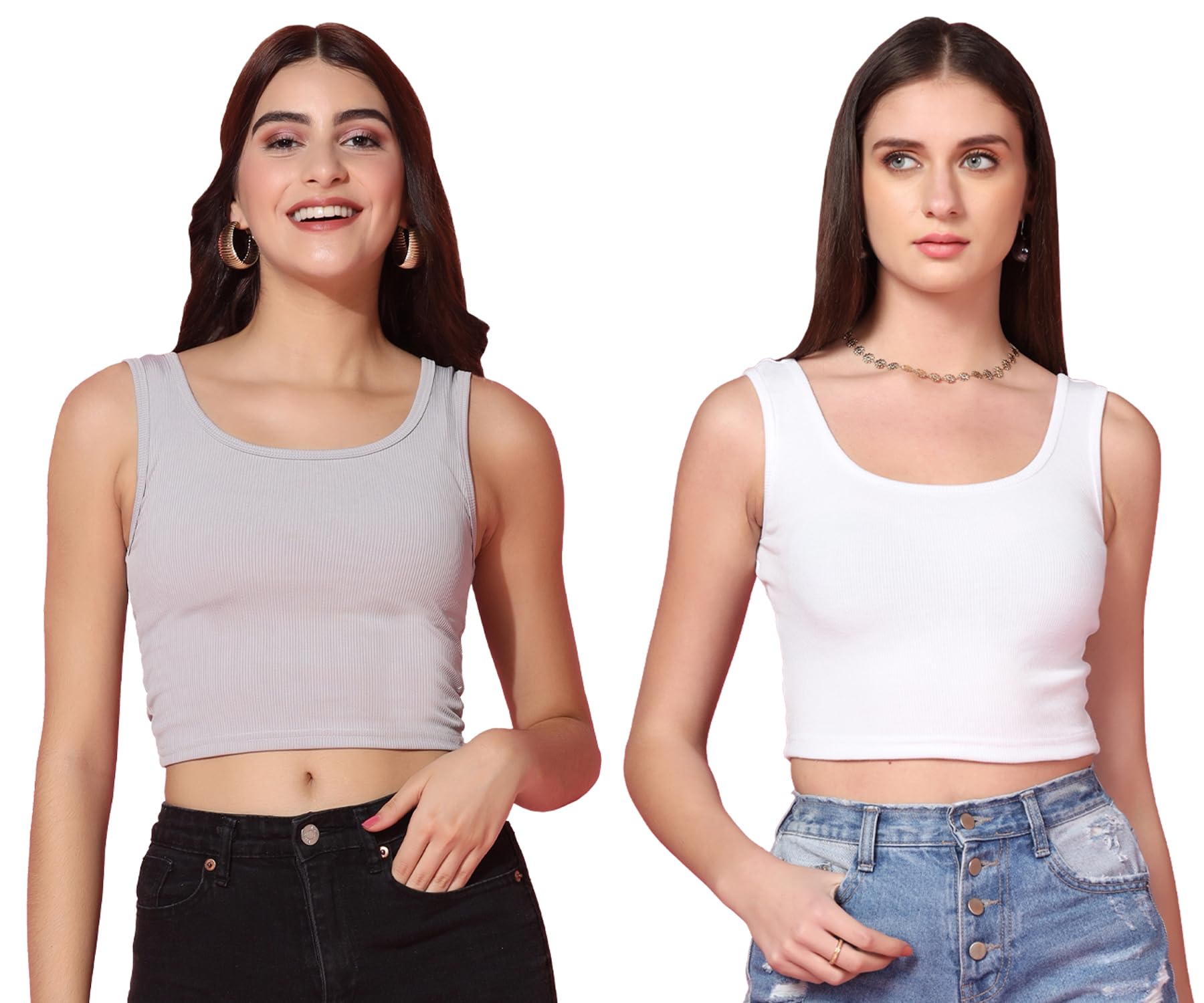 Toplot Women'S Combo Solid Ribbed Scoop Neck Sleeveless Slim Fit Tank Top Pack Of 2 (Combo-5069-Gry-Wht-S),Grey-White,,B0CG5H53GR