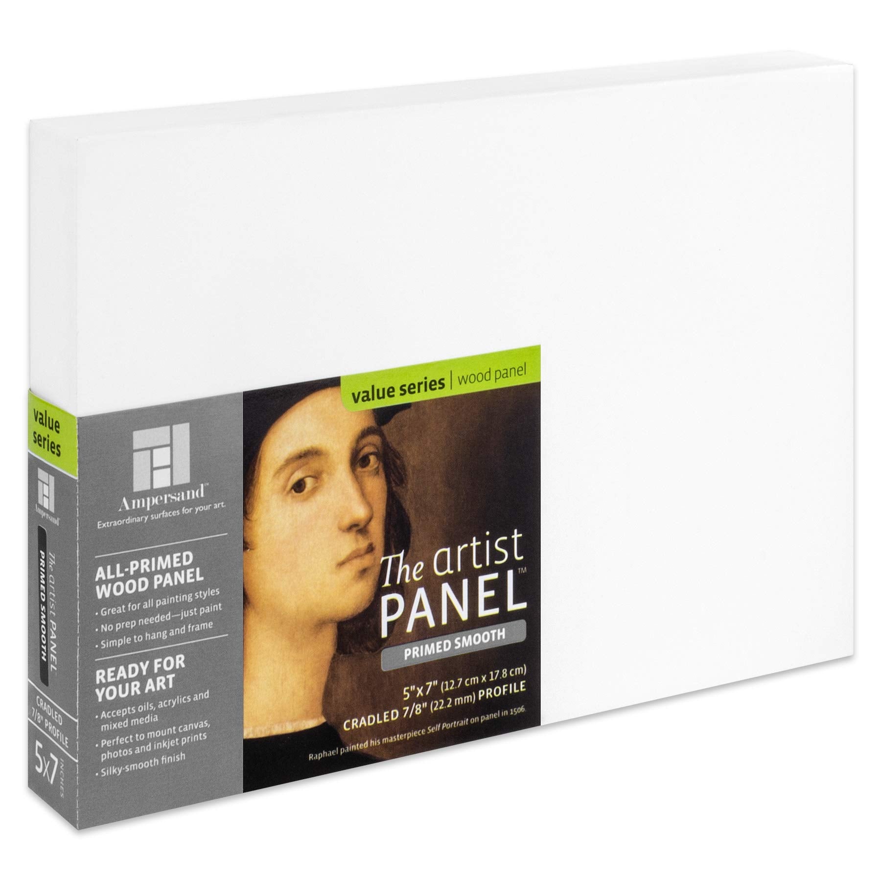 Ampersand Art Supply Wood Gesso Artist Painting Panel: Primed Smooth, 5,, X 7,,, 7/8,, Cradled Profile