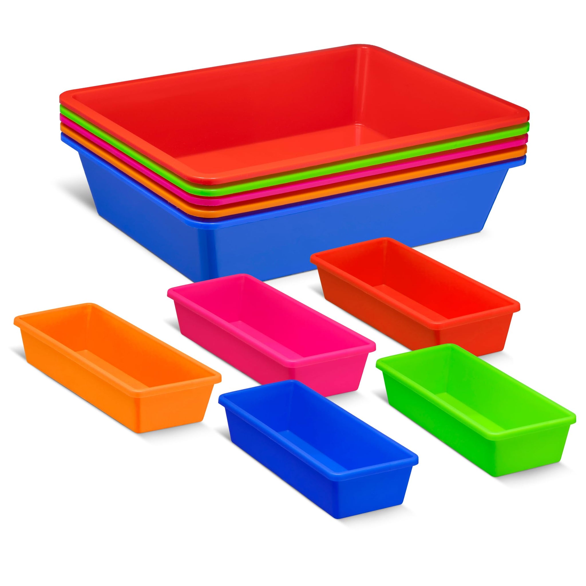 Zilpoo Set of 10 - 5 Pack Paper Organizer Bins, 5 Pack Pencil Storage Bin, Colorful Plastic Turn in Tray, Classroom File Holder,