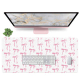 Pink and White Mouse Pad, Desk Mat Pink Bow Keyboard Mat Bows Office Accessories Computer Mat, Non-Slip Rubber Base Extra Large 