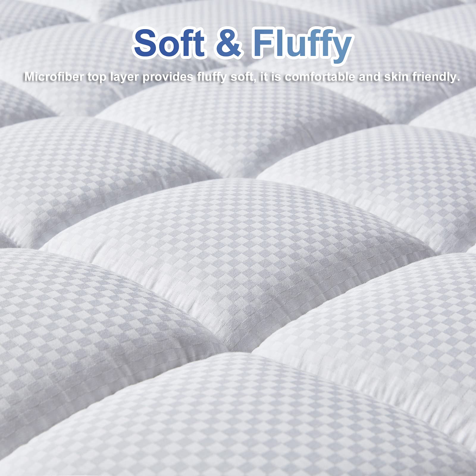 MATBEBY Bedding Quilted Fitted Queen Mattress Pad Cooling Breathable Fluffy Soft Mattress Pad Stretches up to 21 Inch Deep, Quee