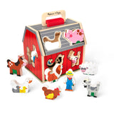Melissa & Doug Wooden TakeAlong Barn Toy with FlipUp Roof and Handle, 10 Farm Play Pieces, Shape Sorting And Stacking Learning