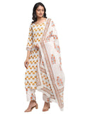 Gosriki Women'S Cotton Printed Straight Kurta With Palazzo & Dupatta (Samantha Mustard_Xxl_Mustard_Xx-Large),Mustard,2,B0976YYFHT