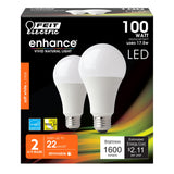 Feit Electric A19 LED Light Bulb, 100W Equivalent, Dimmable, E26 Base, CRI 90, 1600 Lumens, 2700K Soft White, General Purpose Li