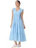Libas Women'S Cotton Fit And Flare Midi Dress (29584_Light Blue_Xl)