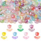 Ipotkitt 200 pcs 2 Styles Luminous Acrylic Flower and Leaf Beads with Glitter Powder Spring Plant Floral Spacer Beads for DIY Cr