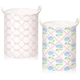 CroBlissful Blue Hydrangea Laundry Basket Bow Coquette Storage Basket for Girls Nursery Hamper with Handles Foldable Waterproof 