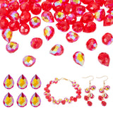 Boutigem 50Pcs Red Faceted Glass Teardrop Beads Electroplate Top Drilled Drop Loose Spacer Beads Transparent Crystal Water Drop 
