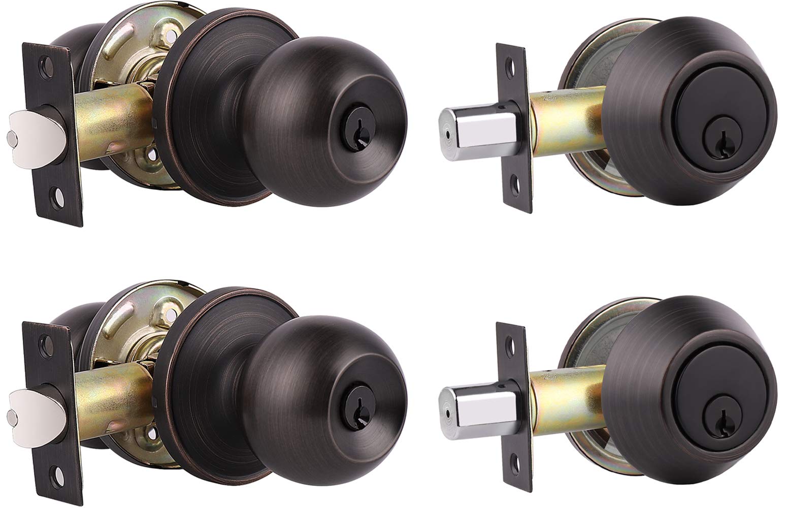 2 Pack Keyed Alike Entry Door Knob And Single Cylinder Deadbolt Lock Set Security For Entrance And Front Door, Exterior Door Loc