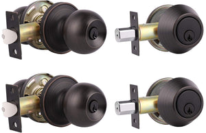 2 Pack Keyed Alike Entry Door Knob And Single Cylinder Deadbolt Lock Set Security For Entrance And Front Door, Exterior Door Loc