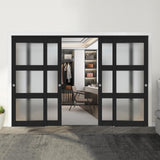 JUBEST Sliding Closet Door 120 x 80, 3-Lite Frosted Glass Bypass Door with Hardware Kit & Matching Fascia, Pre-Drilled Solid Woo
