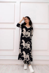 Gosriki Women'S Cotton Blend Straight Animal Printed Kurta With Pant (Lanka Black-Gs_M_Black_Medium),Black,,B0D3QRT53H