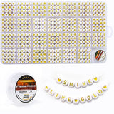 Eppingwin 1400pcs Letter Beads, 4x7mm, Gold & White, Round, Acrylic, Alphabet, Jewelry Making